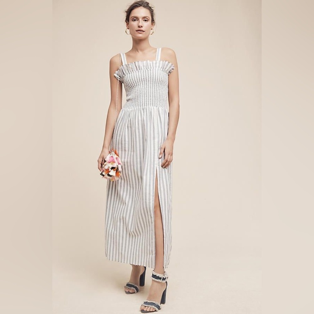 NWOT Anthropologie Steele Smocked & Striped Maxi Dress Size Large Z359